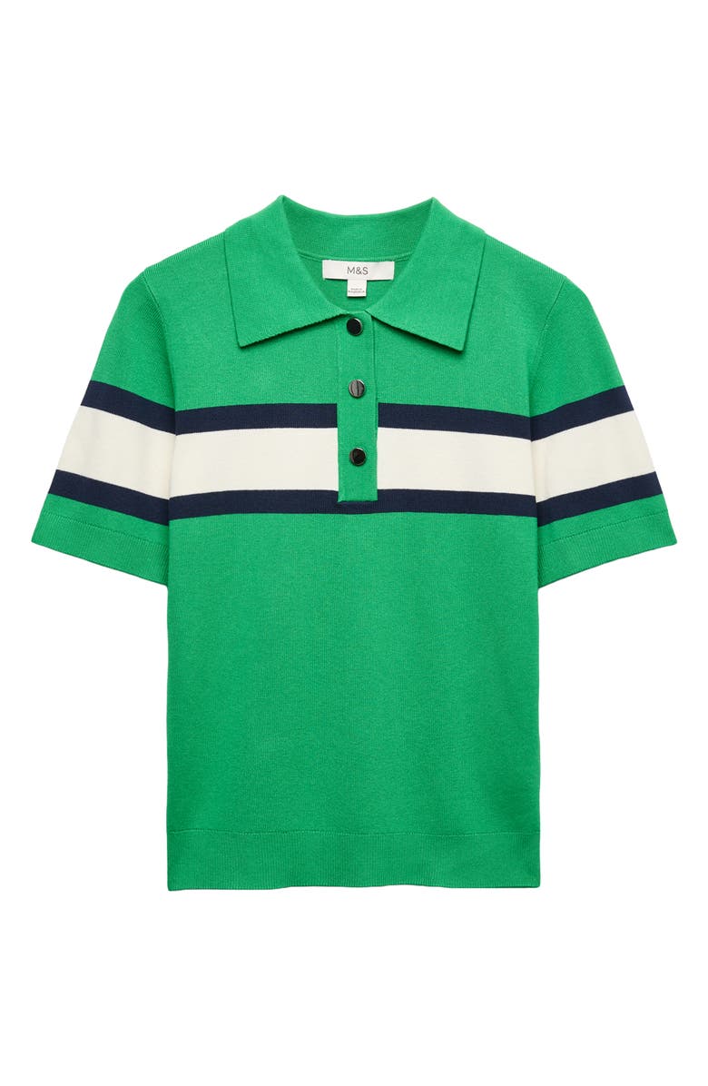 M&S Compact Stripe Polo Sweater, Alternate, color, Bright Green