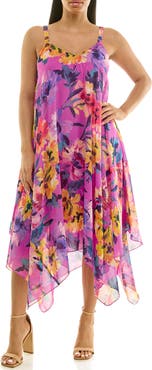Nina Leonard Patterned Handkerchief Hem Dress