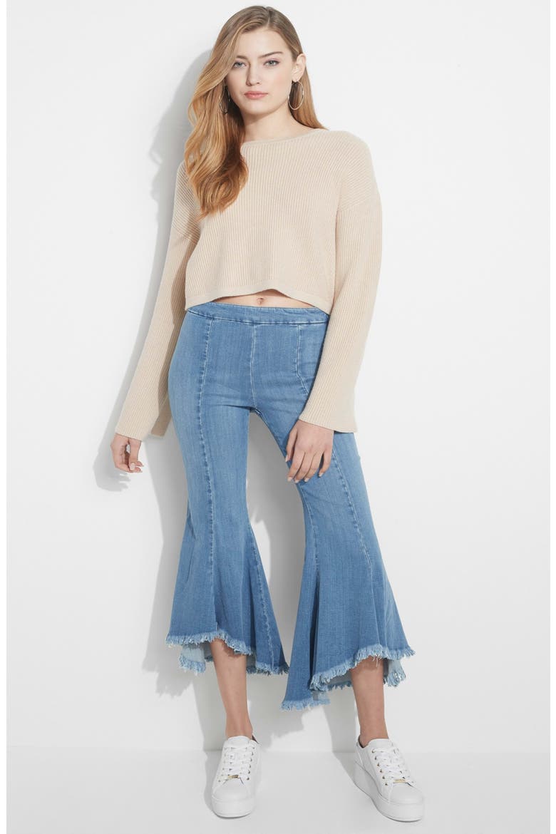 Sofia 1981 Frayed Ankle Flare Jeans, Alternate, color, BLUE