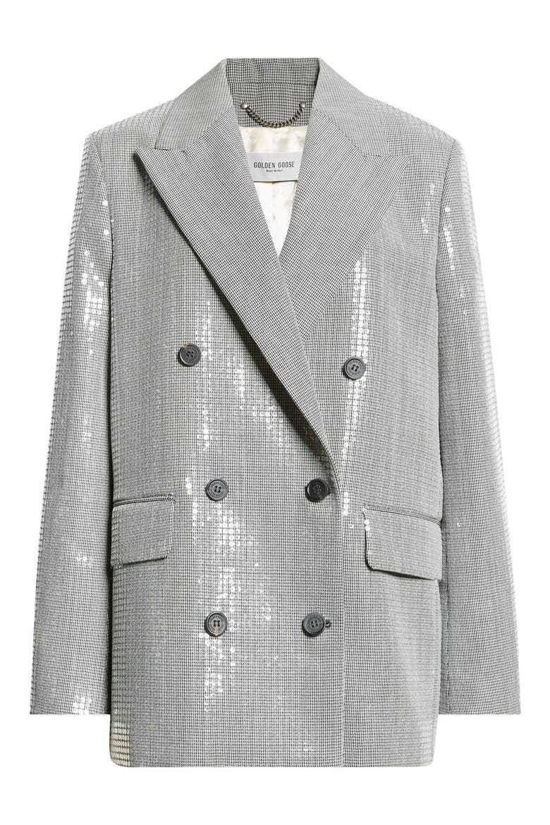 Journey Sequin Microhoundstooth Boyfriend Blazer, Alternate, color, BLACK/ ANTIQUE WHITE
