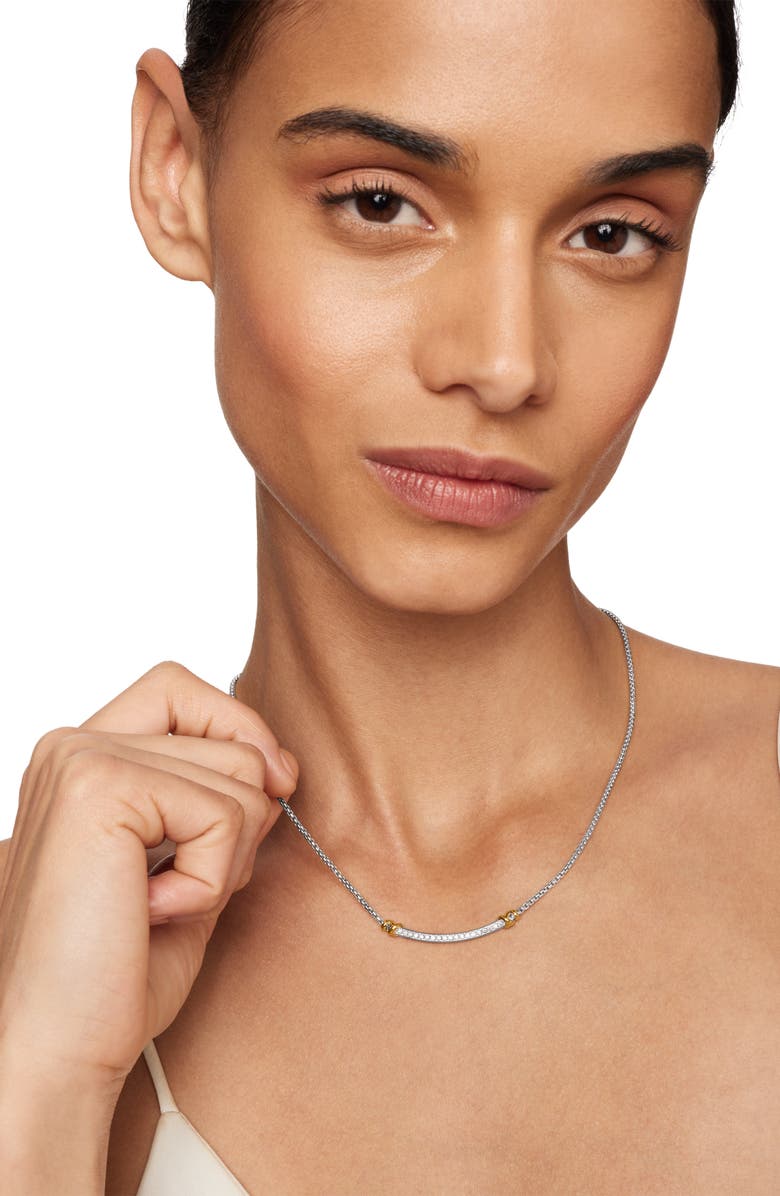 David Yurman Petite Helena Sterling Silver & 18K Yellow Gold Diamond Wrap Station Necklace, 29mm, Alternate, color, Diamond/ Silver