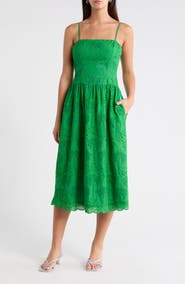 SUGARLIPS Selry Eyelet Palm Midi Sundress