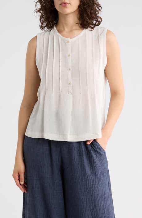MAX STUDIO Pintucked Sleeveless Henley