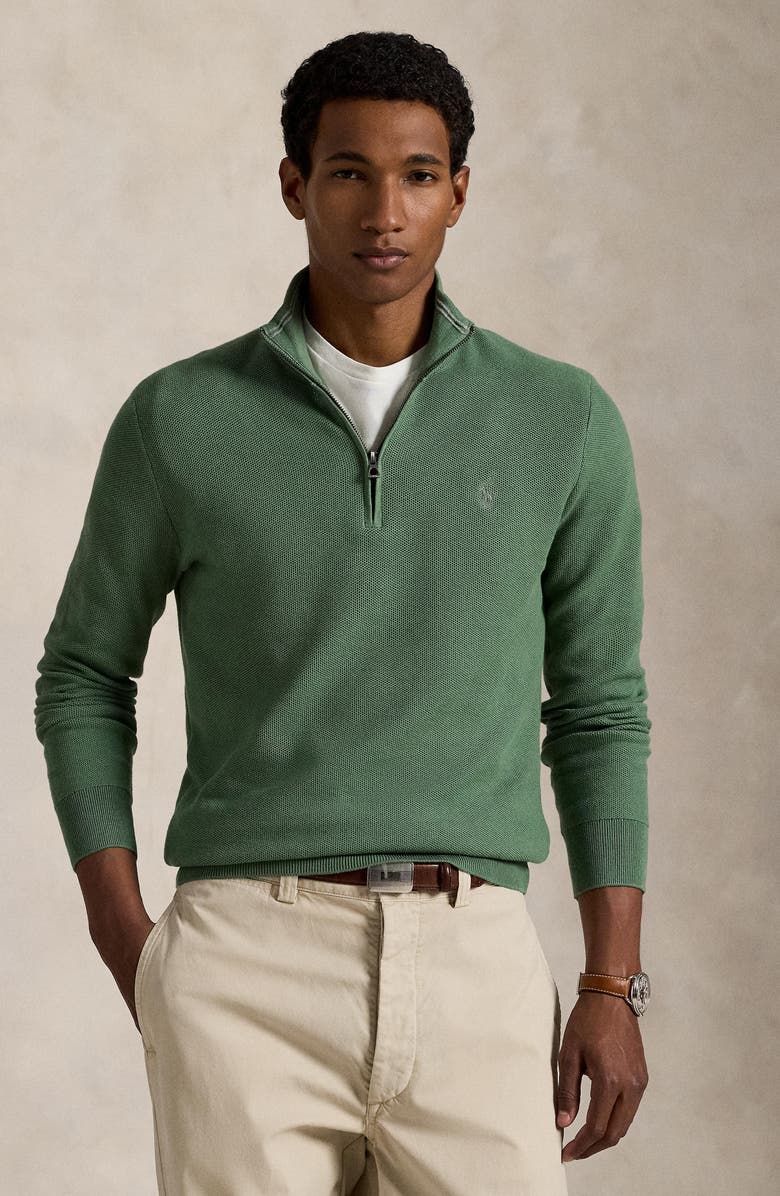Polo Ralph Lauren Solid Cotton Piqué Quarter Zip Sweater, Alternate, color, 