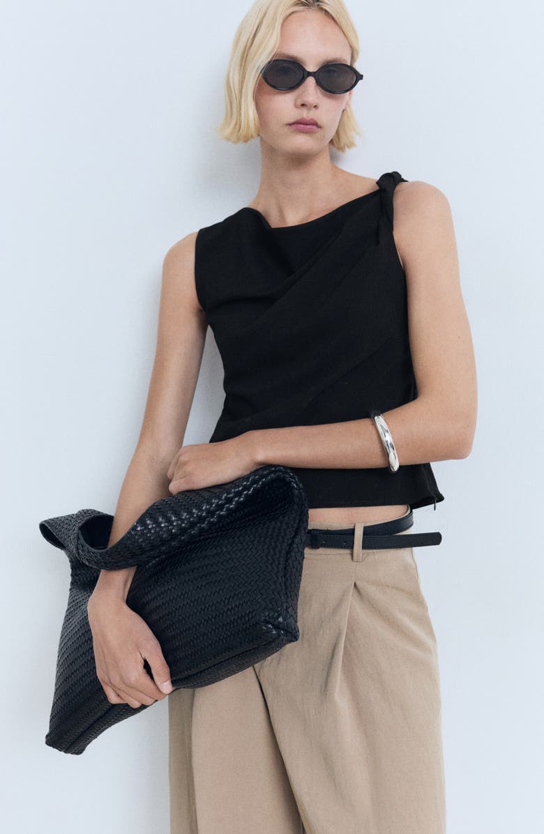 MANGO Asymmetric Drape Crop Top, Alternate, color, Black