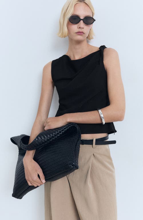 Mango Asymmetric Drape Crop Top In Black