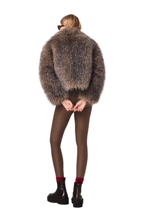 Maje Short Faux Fur Coat In Brown