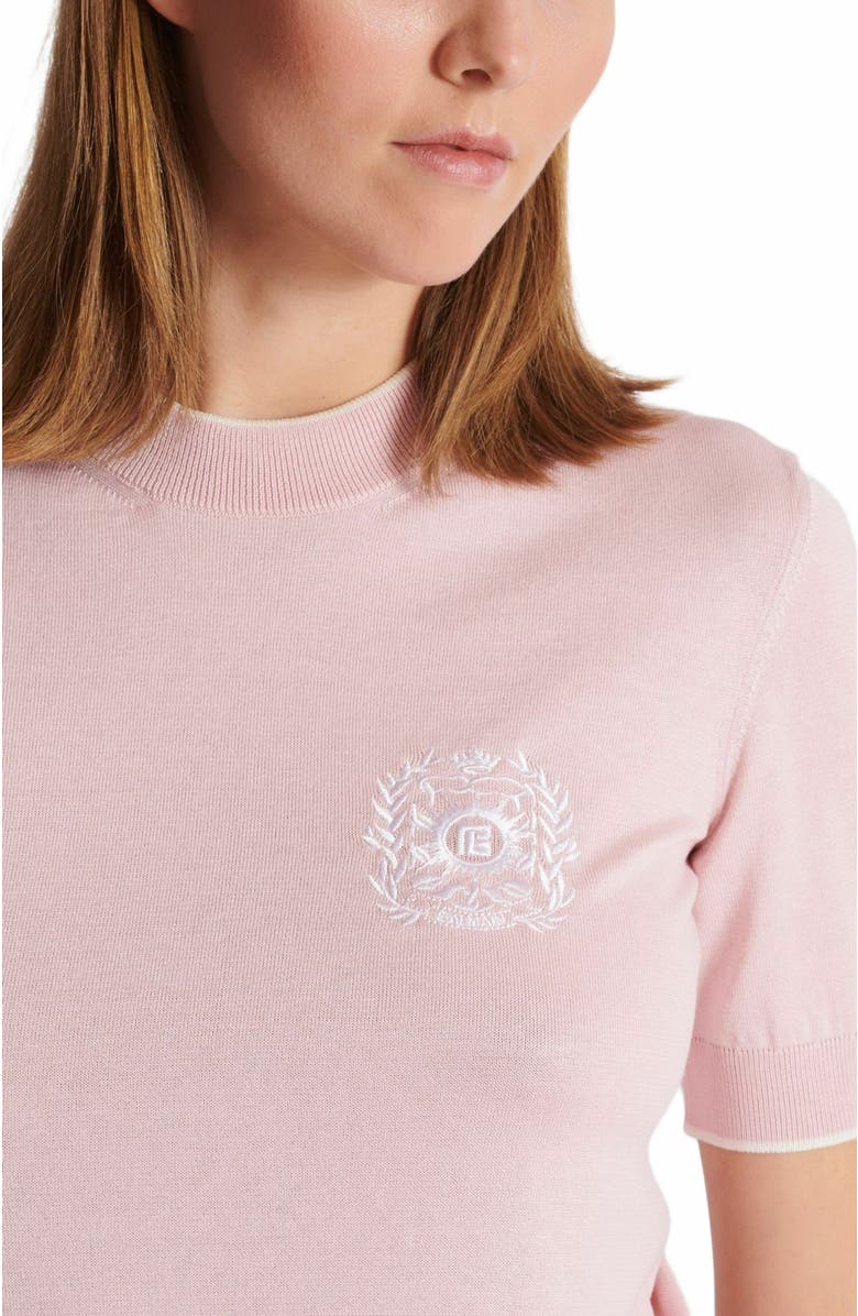 Balmain Emblème-Embroidered Knit Top, Alternate, color, Pink
