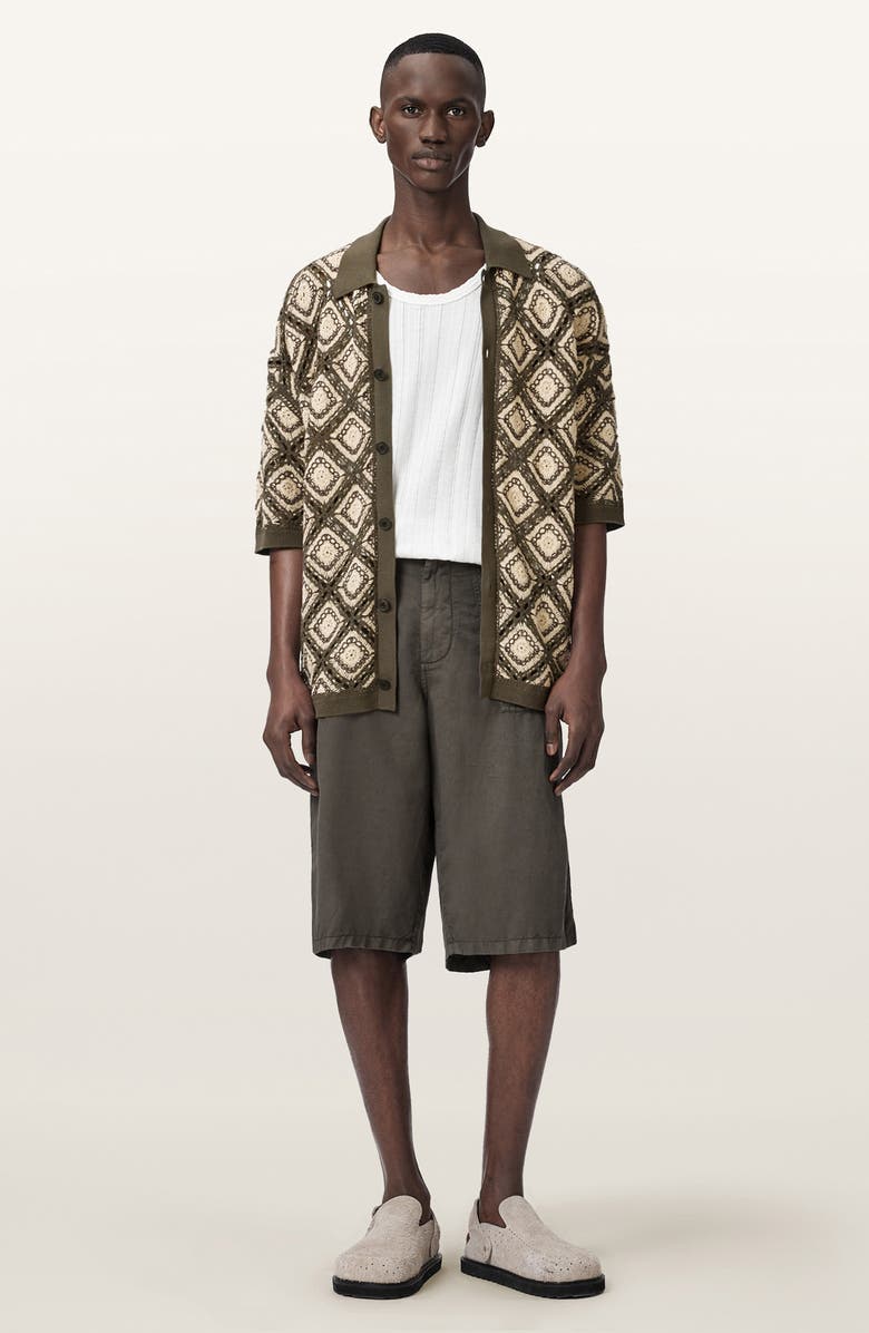 AllSaints Morena Knit Short Sleeve Cardigan, Alternate, color, Pitch Green