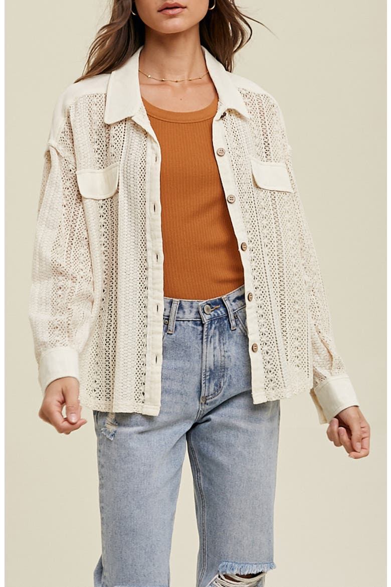 Open Stitch Button-Up Shirt, Main, color, NATURAL