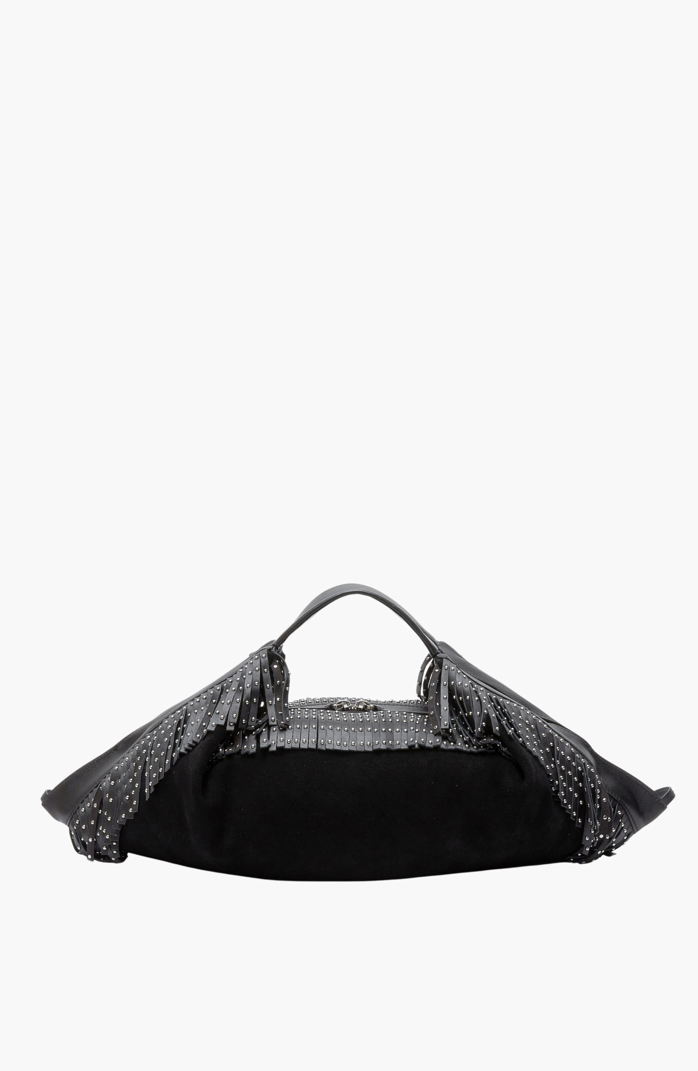Luna Suede Fringe Bag, Main, color, Black