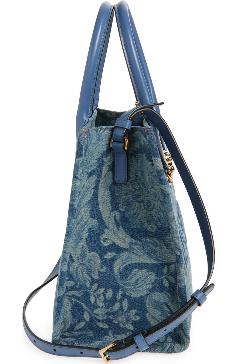 Versace Small La Medusa Barroco Denim Tote, Alternate, color, Denim Blue Gold
