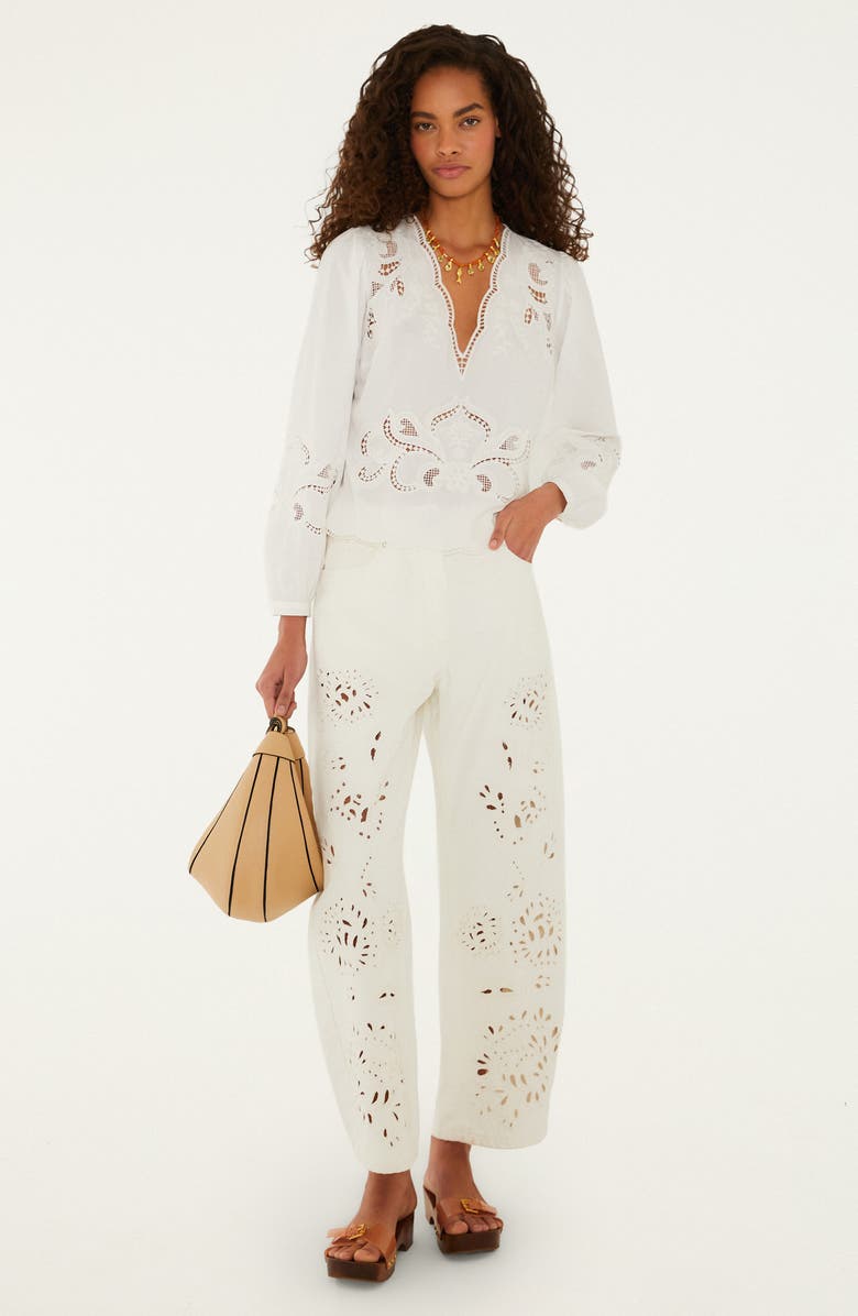 FARM Rio Richelieu Floral Embroidered Top, Alternate, color, Off-White