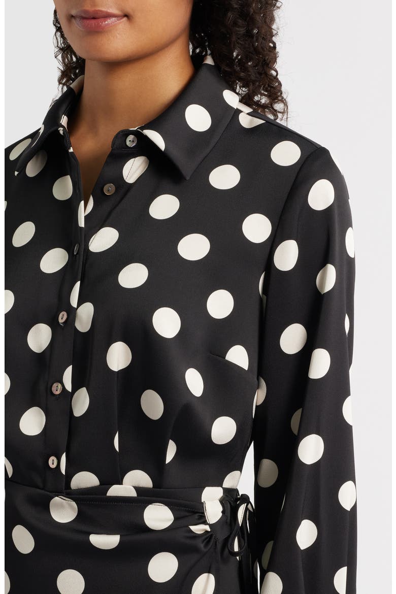 Polka Dot Long Sleeve Faux Wrap Shirtdress, Alternate, color, BLACK/ WHITE