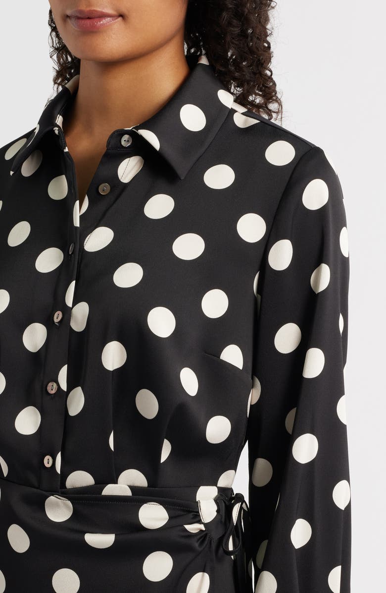 Sam Edelman Polka Dot Long Sleeve Faux Wrap Shirtdress, Alternate, color, Black/ White
