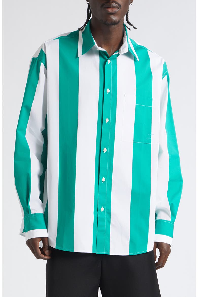 La Chemise Camargue Stripe Button-Up Shirt, Main, color, JACQUARD BIG STRIPES GREEN