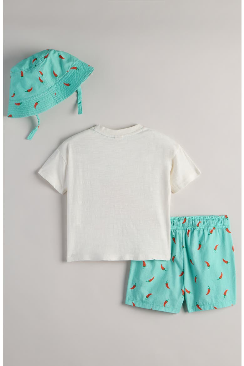Graphic Print T-Shirt, Shorts & Bucket Hat Set, Alternate, color, IVORY LIL PEPPER- TEAL CHILIS