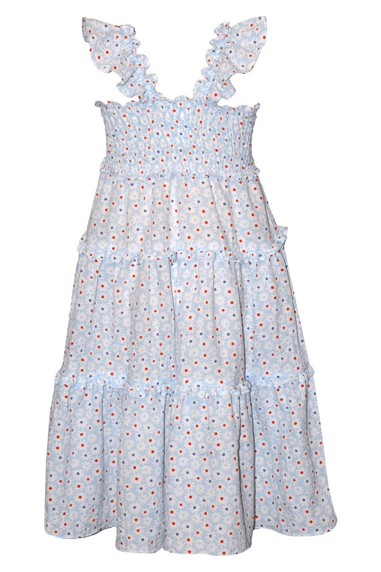 Kids' Ditsy Floral Flutter Sleeve Tiered Dress, Alternate, color, BLUE