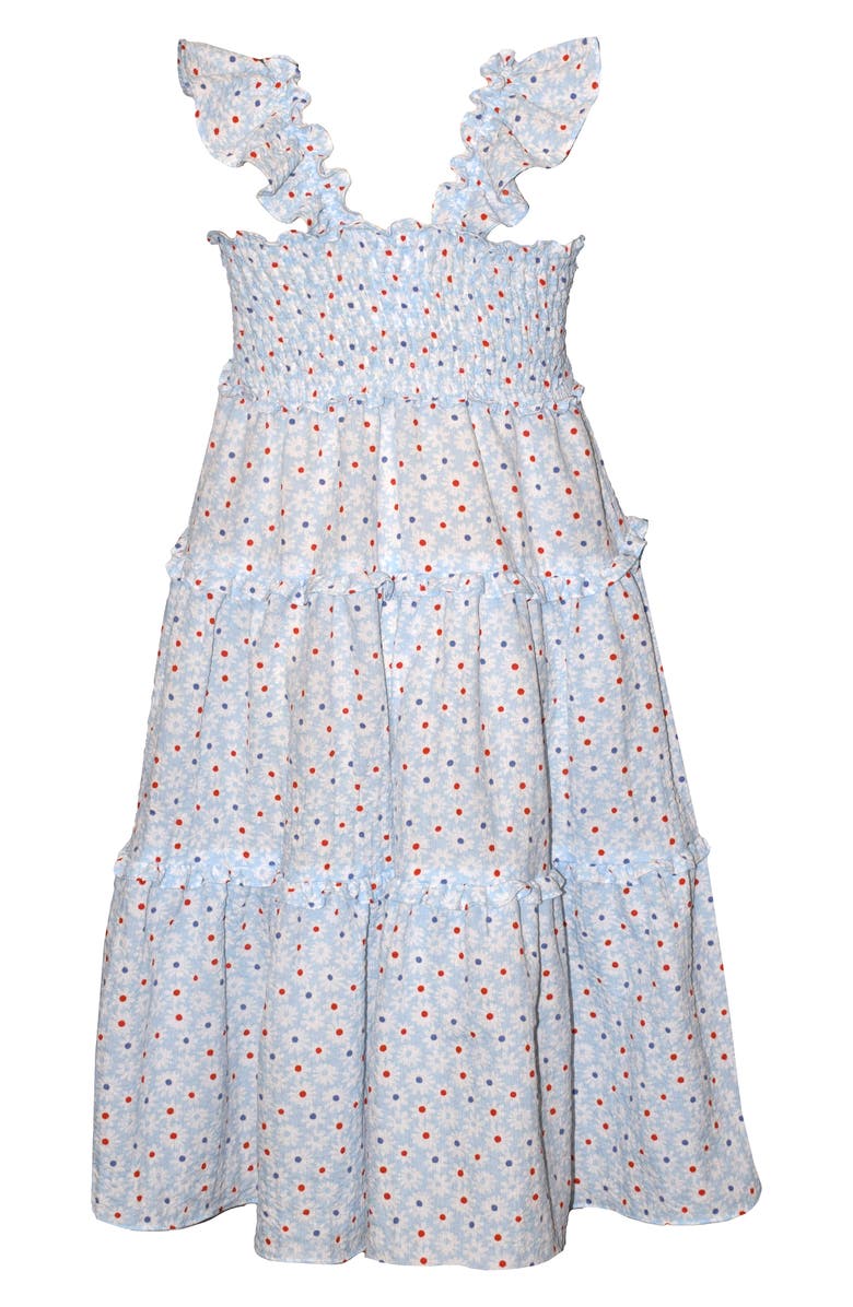 Iris & Ivy Kids' Ditsy Floral Flutter Sleeve Tiered Dress, Alternate, color, Blue