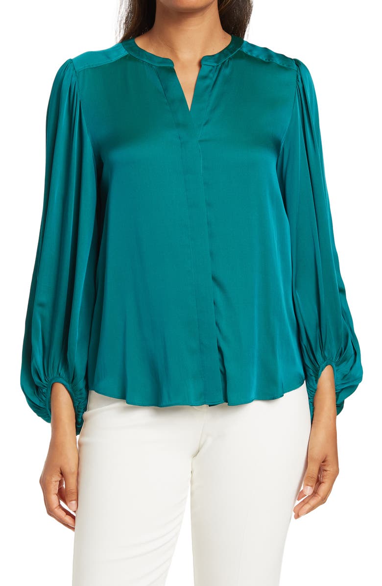 Trina Turk Devilline Blouson Sleeve Silk Blend Top, Main, color, 