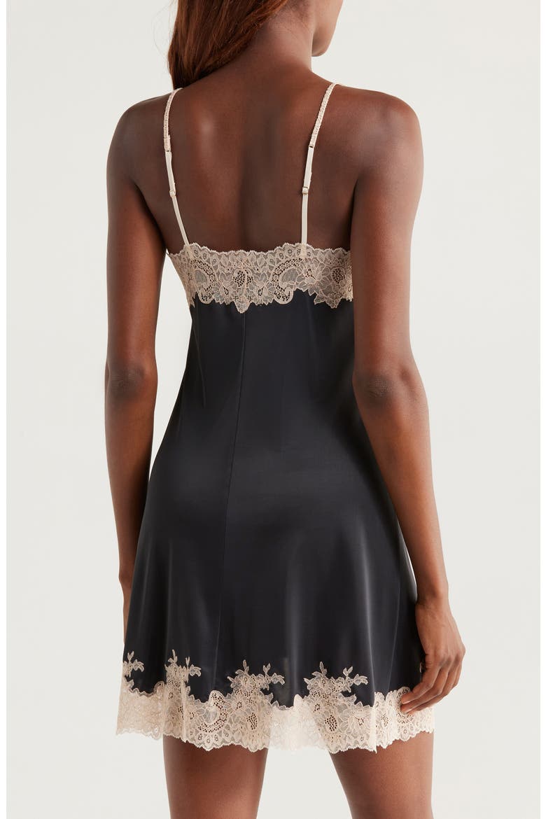 Enchant Lace Trim Satin Chemise, Alternate, color, BLACK