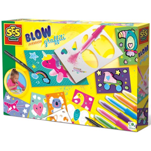 SES Creative Blow Airbrush Graffiti Kit Diy Art & Craft Set, Age 6+ in Multicolored  product