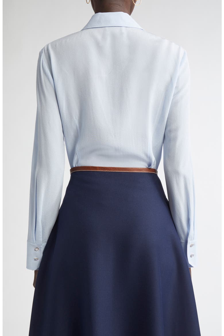 Silk Crepe Georgette Button-Up Shirt, Alternate, color, BLUE LAGOON
