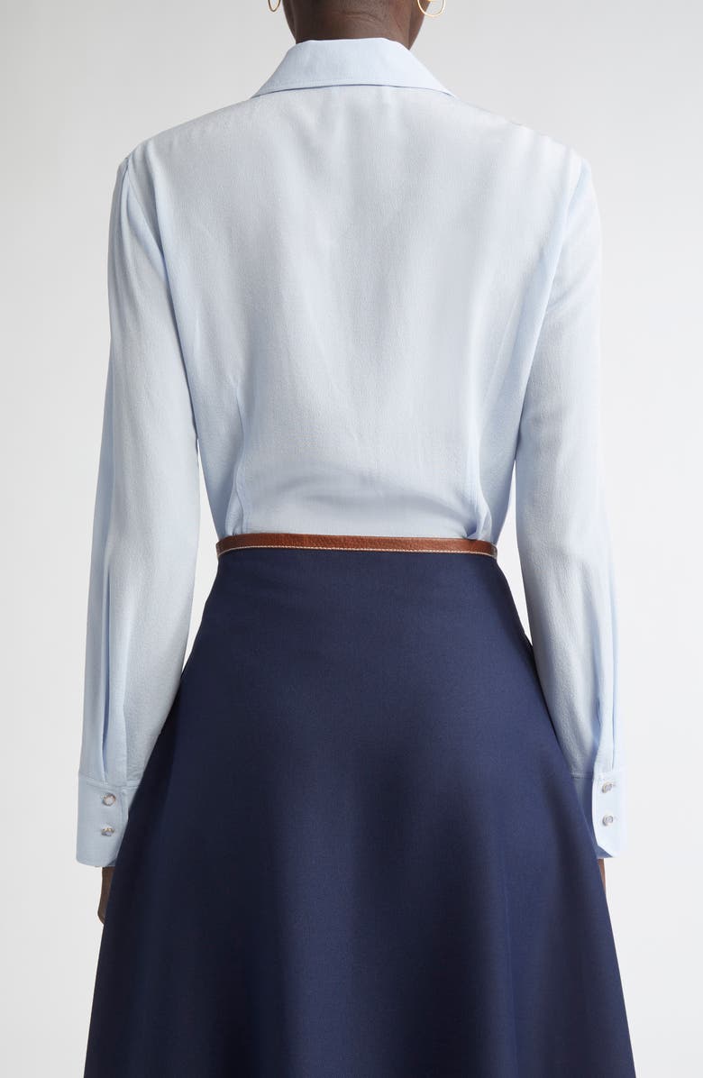 ST. JOHN Silk Crepe Georgette Button-Up Shirt, Alternate, color, Blue Lagoon