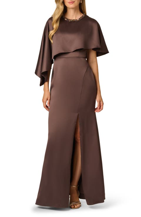 Asymmetric Cape Satin Gown