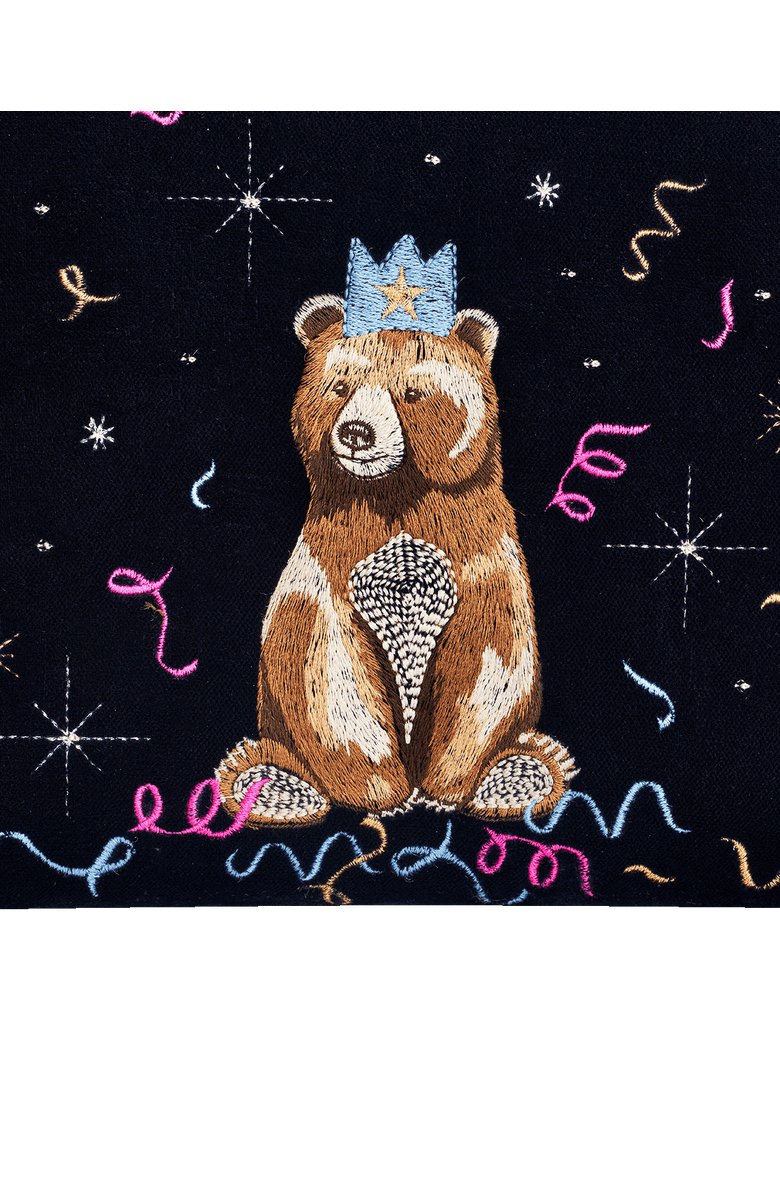 Fable England Party Bear Embroidered Blue Medium Pouch, Alternate, color, Midnight Blue