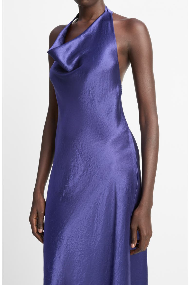 Cowl Neck Satin Halter Dress, Alternate, color, DEEP IRIS