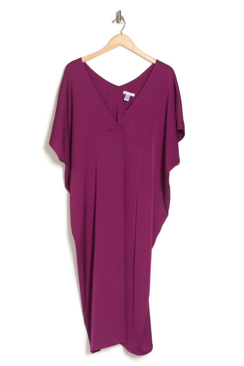 V-Neck Pleated Cocoon Caftan Maxi Dress, Alternate, color, RASPBERRY
