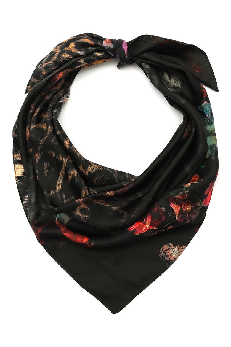 Charm Jinx Mix Square Scarf, Alternate, color, BLACK/ ANIMAL PRINT