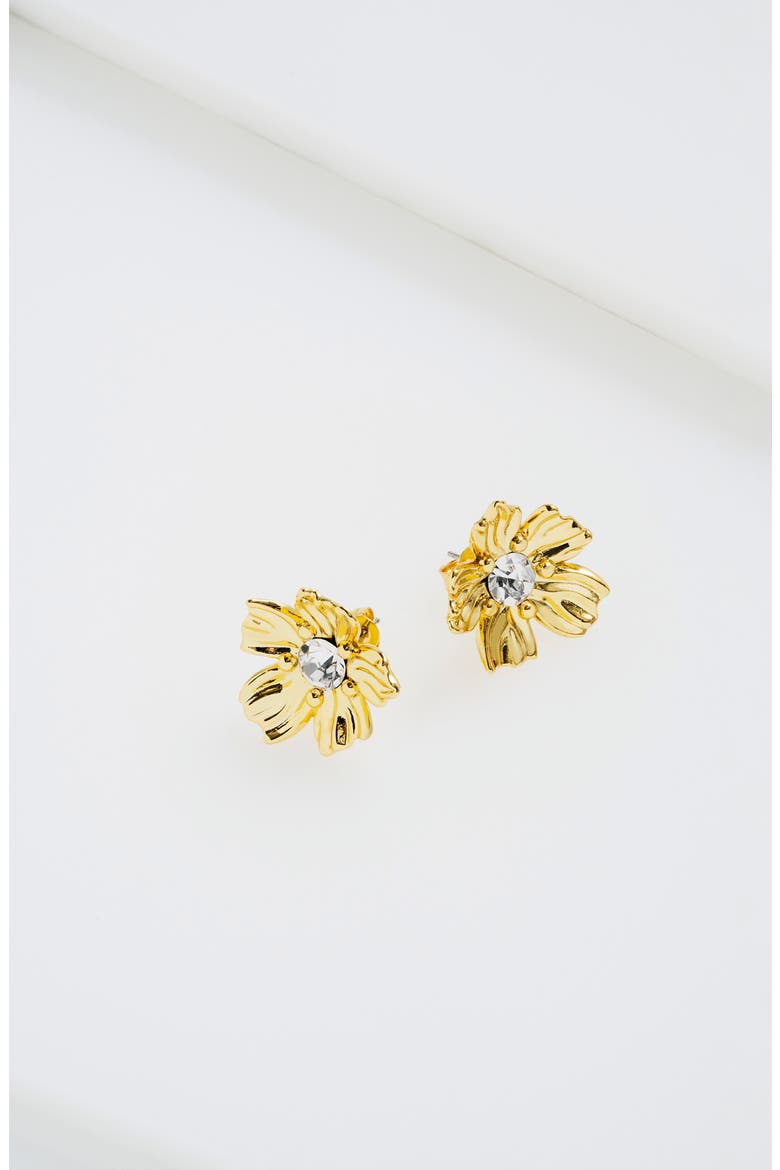 Petulia Flower Statement Stud Earrings, Alternate, color, GOLD TONE / CLEAR CRYSTAL