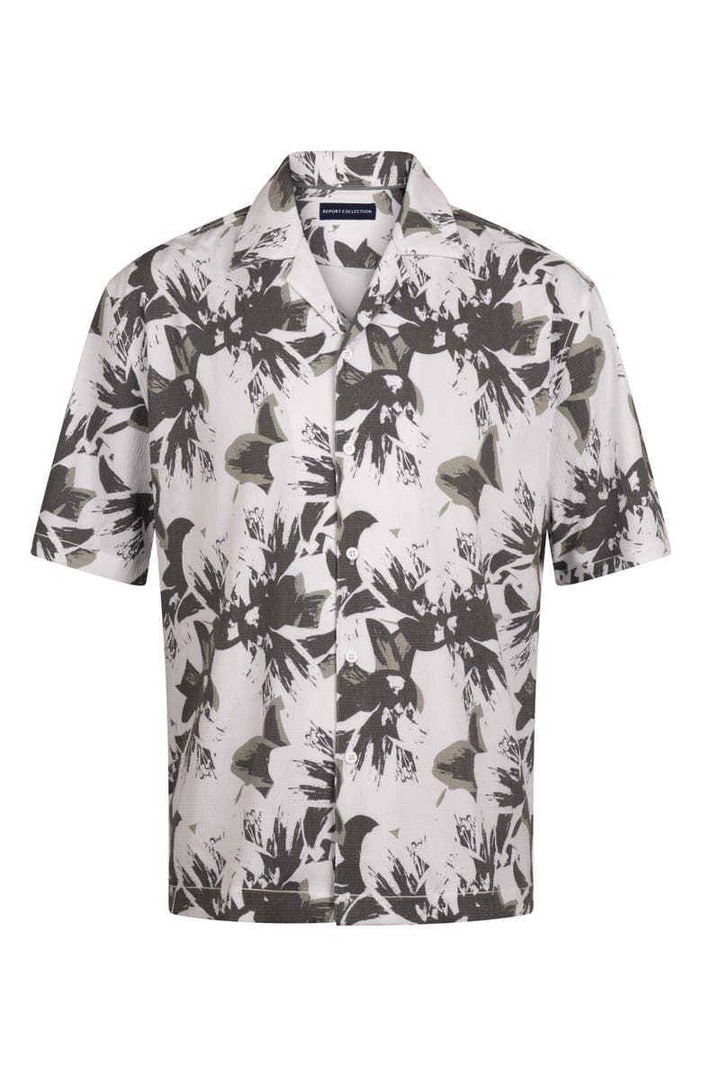 Report Collection Abstract Print Seersucker Camp Shirt, Alternate, color, Black