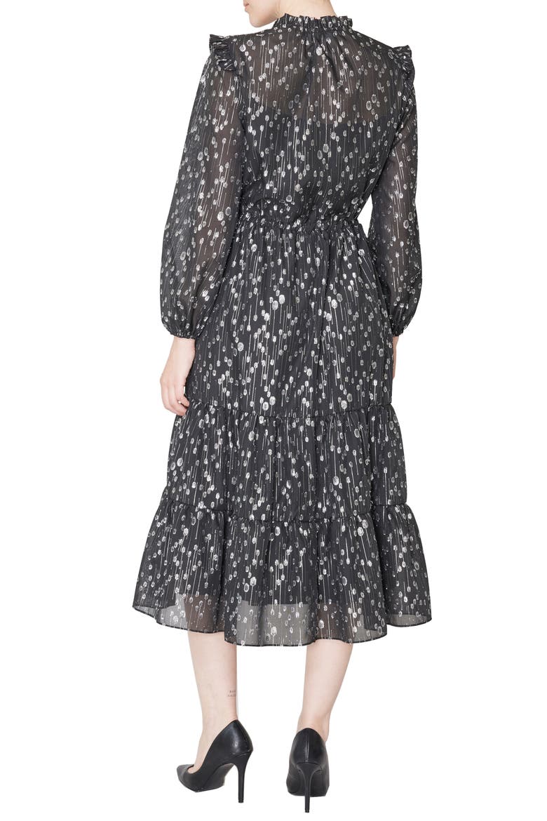 Metallic Long Sleeve Midi Dress, Alternate, color, BLACK/SILVER
