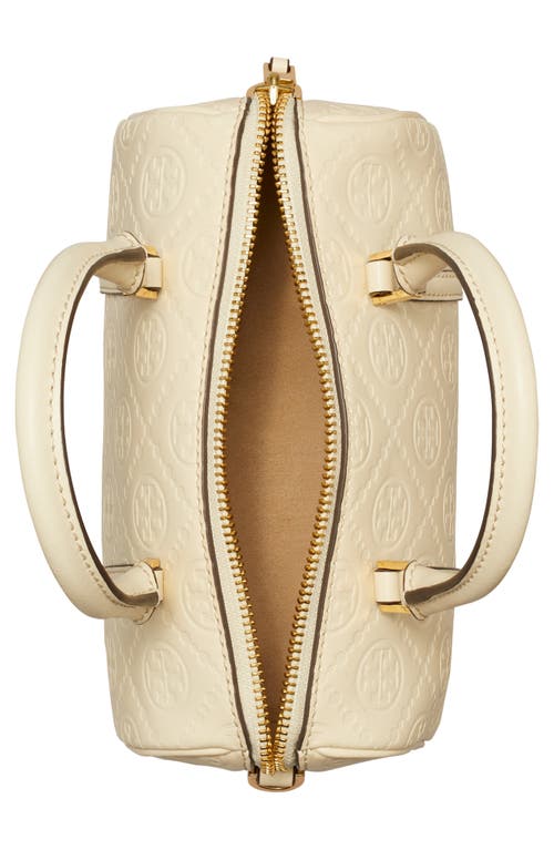 Tory Burch Mini T Monogram Leather Barrel Bag In Light Cream