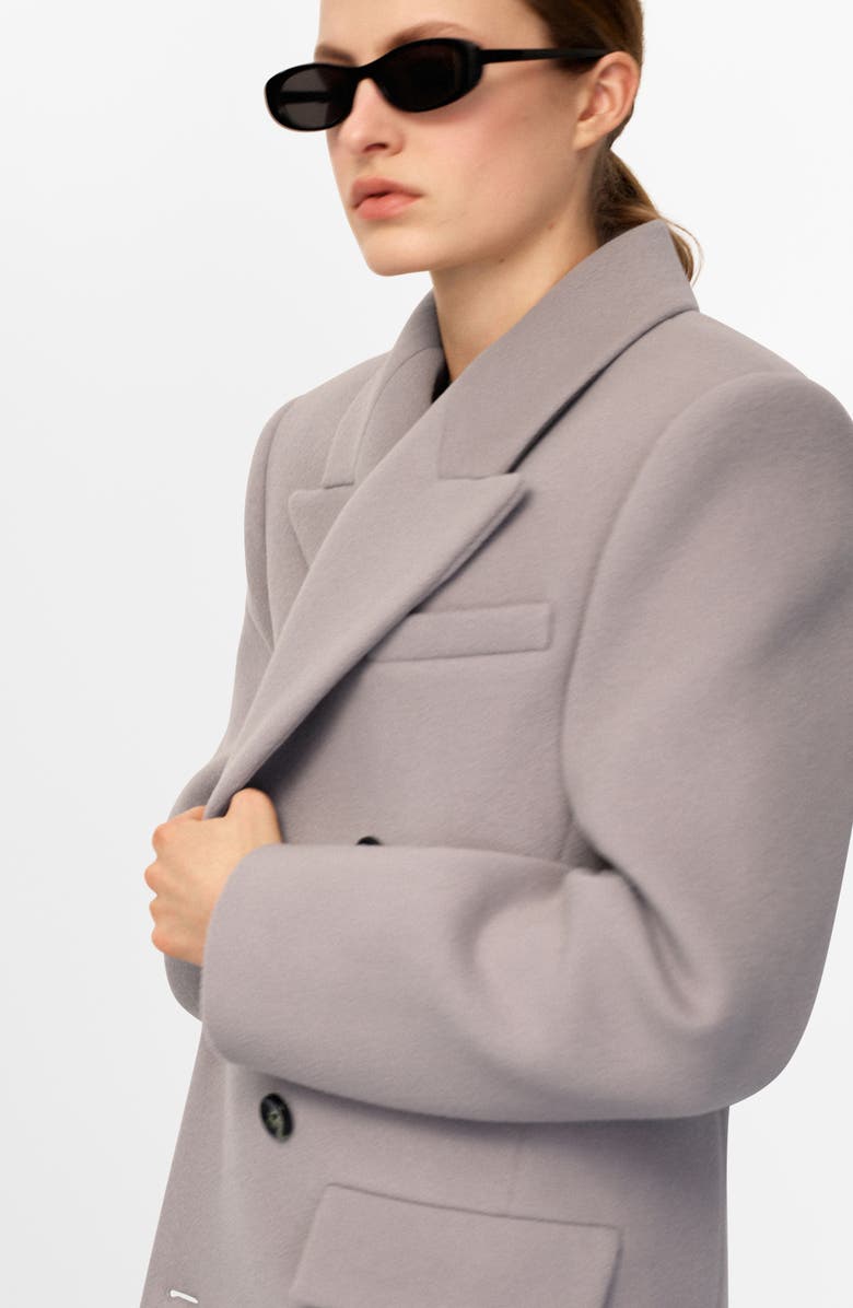 MANGO Double Breasted Virgin Wool Blend Coat, Alternate, color, Grey