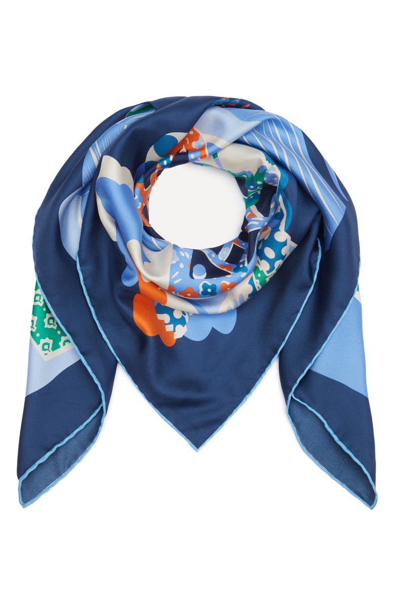 Liberty London Tudor Patchwork Silk Square Scarf, Alternate, color, Navy
