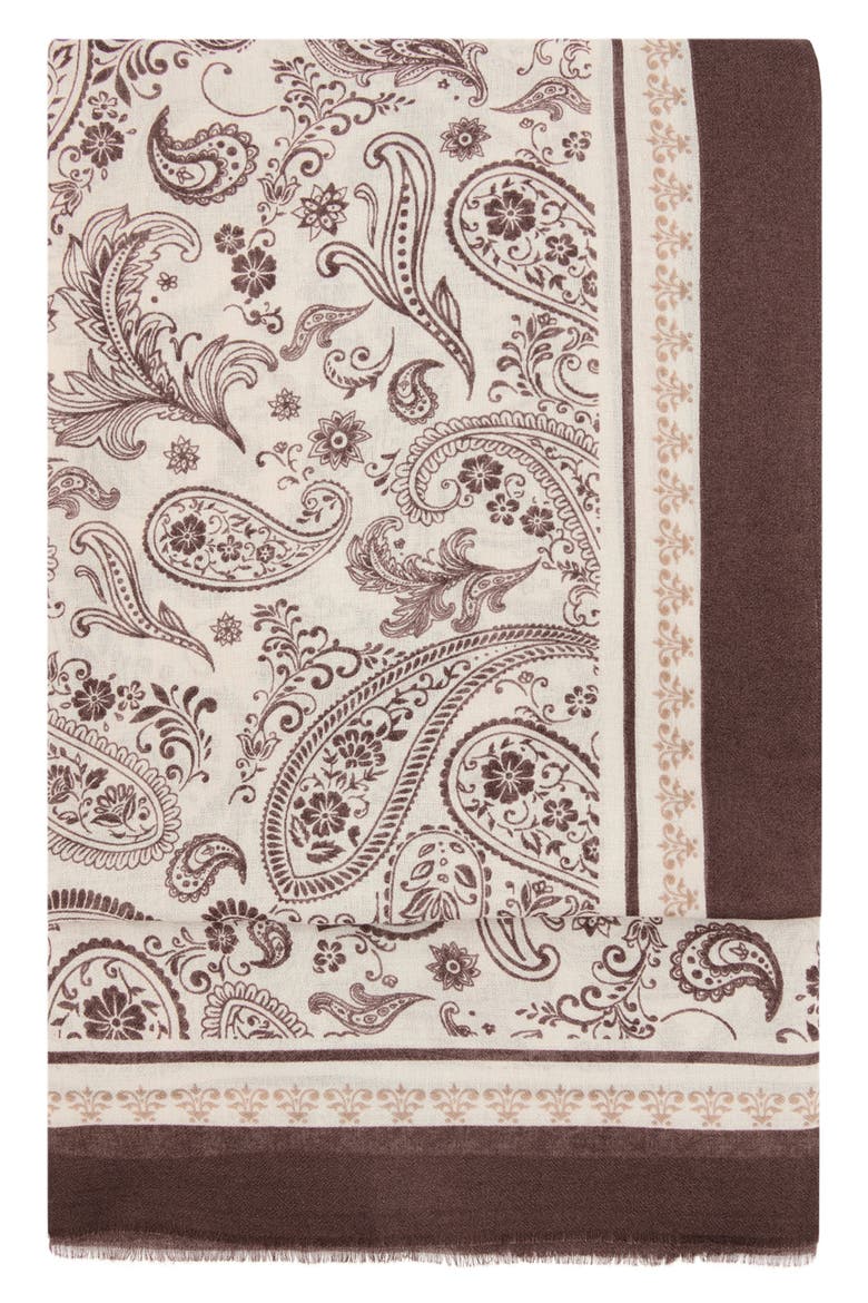 Paisley Print Scarf, Main, color, DARK BROWN
