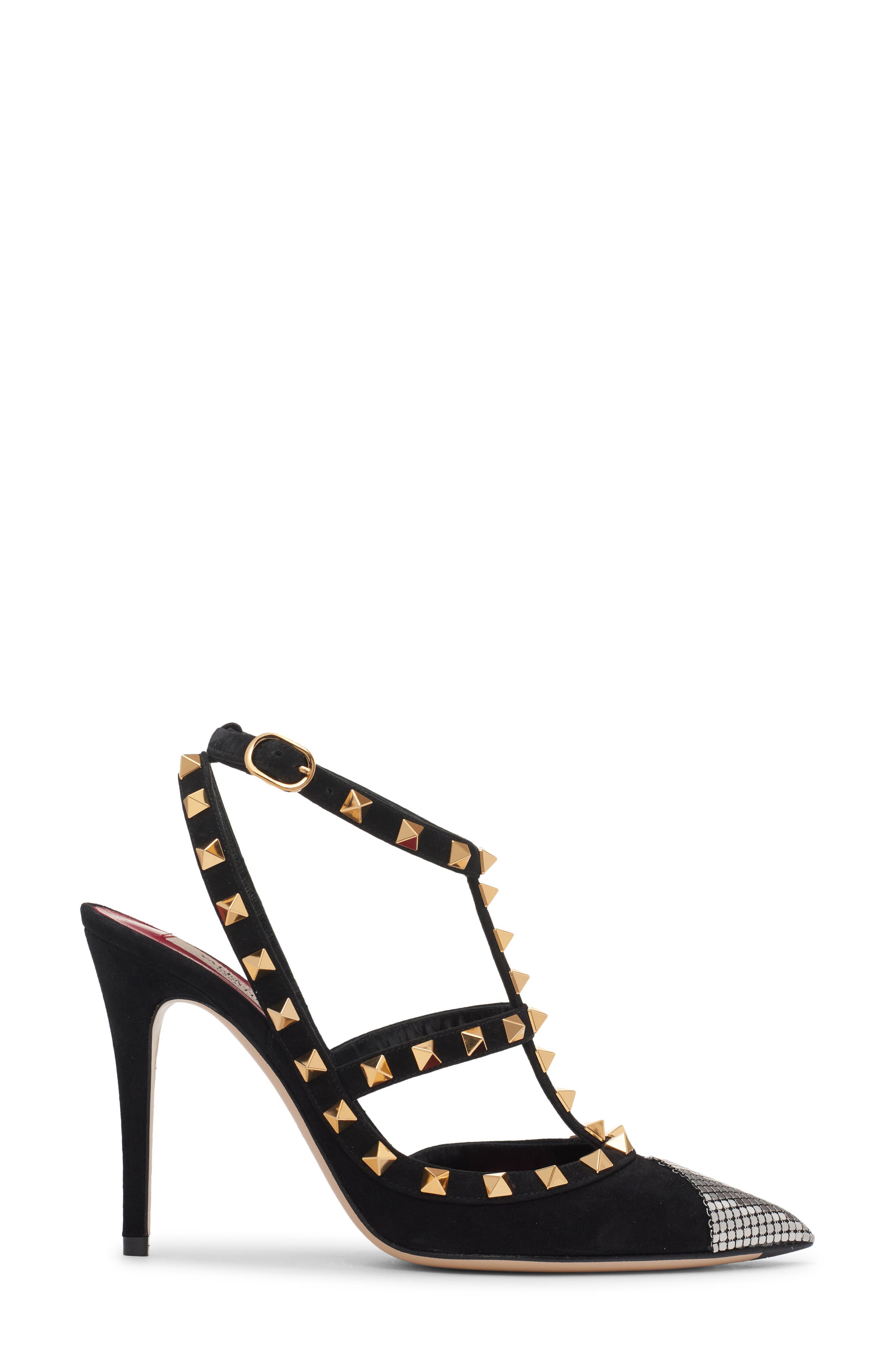 Rockstud T-Strap Pump, Alternate, color, BLACK