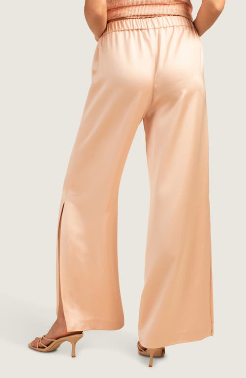 Trina Turk Sunset Satin Wide-leg Pants With Split Hem In Strawberry Fields