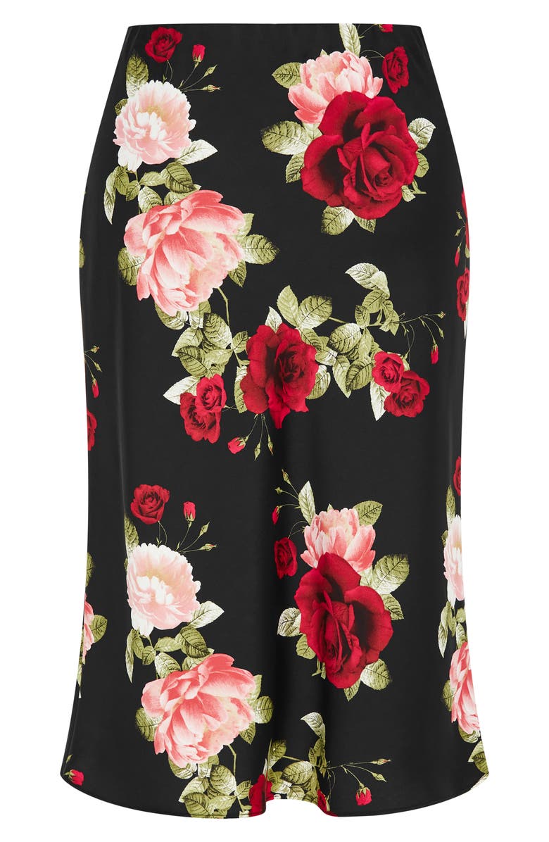 City Chic Cherie Floral Print Satin Midi Skirt, Alternate, color,