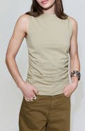 MANGO Ruched Stretch Cotton Sleeveless Top