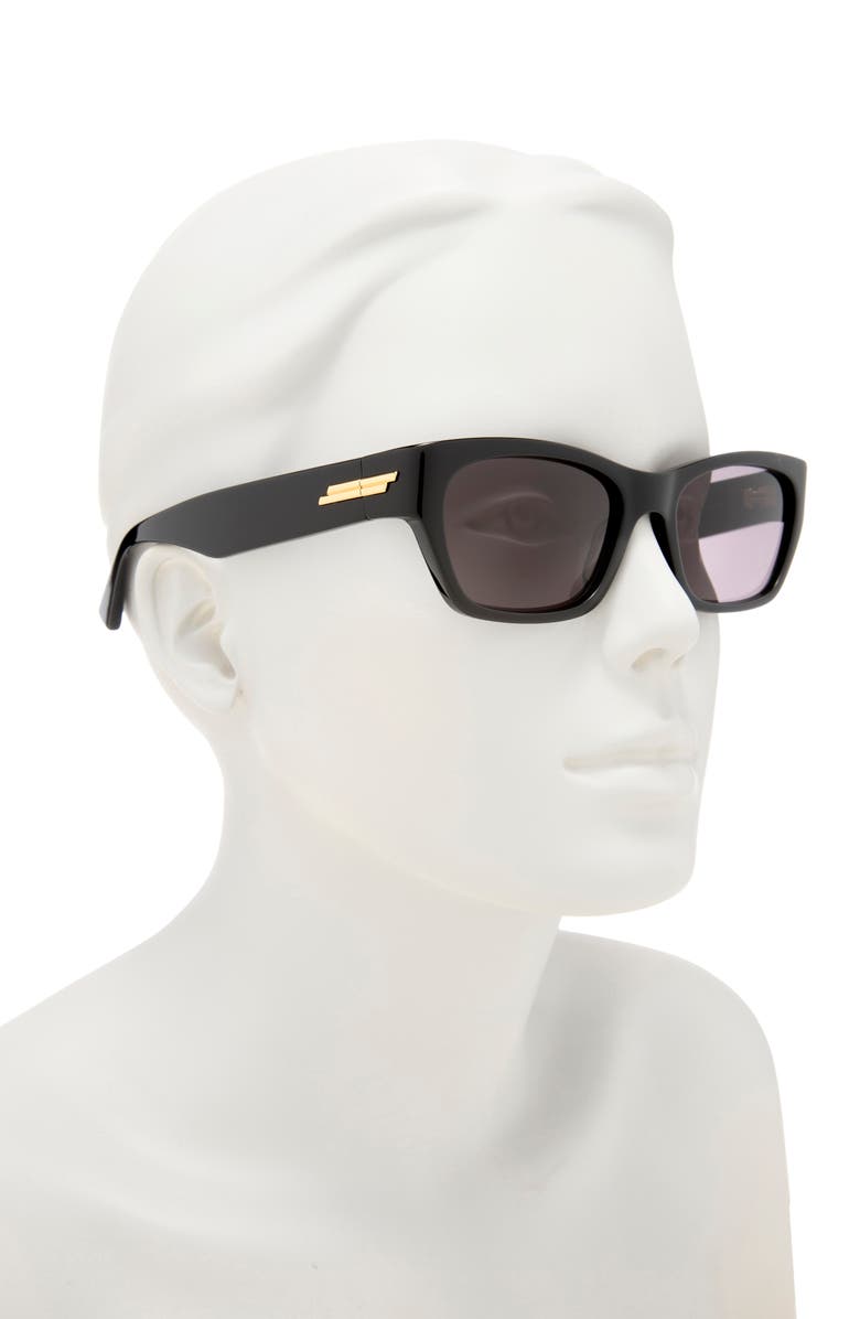 Bottega Veneta 55mm Rectangular Sunglasses, Alternate, color, Black Black Grey