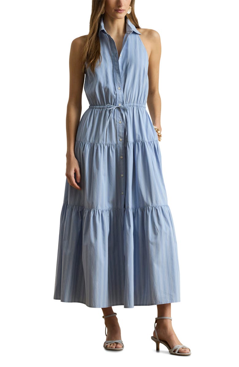 Lauren Ralph Lauren STripe Cotton Broadcloth Sleeveless Tiered Shirtdress, Main, color, Blue/ White Multi