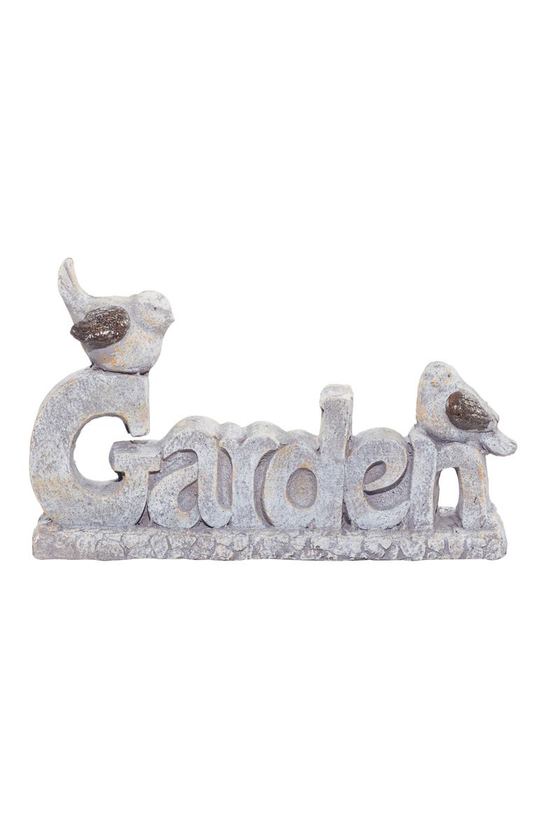 White Polystone Indoor & Outdoor Bird Garden Sculpture with Garden Sign, Main, color, WHITE