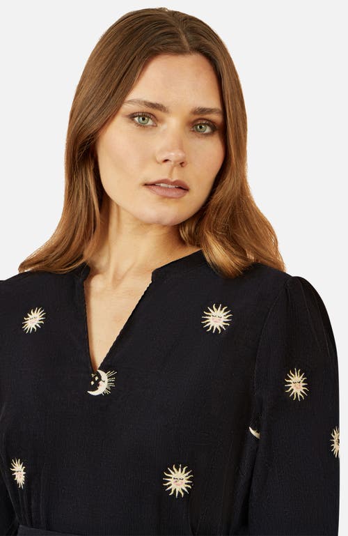 Yumi Cosmic Embroidery Cord Midi Shirt Dress In Black