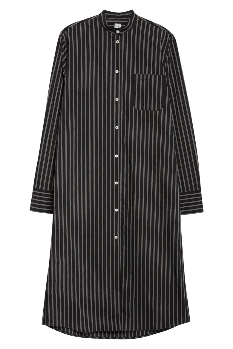 Stripe Long Sleeve Cotton Blend Tunic Shirtdress, Alternate, color, BLACK/ WHITE