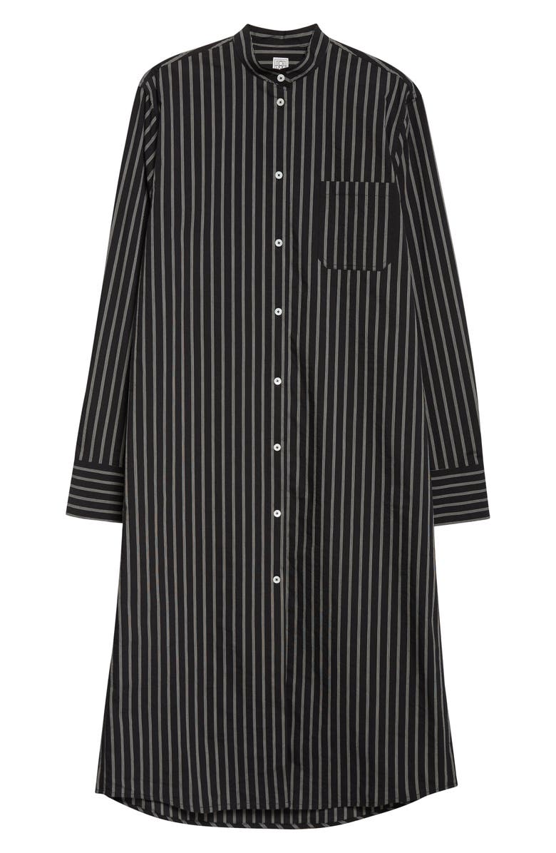 TOTEME Stripe Long Sleeve Cotton Blend Tunic Shirtdress, Alternate, color, Black/ White